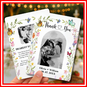 Floral Boho Wildflowers Butterflies Photo Wedding  Thank You Card