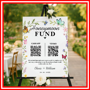 Floral Boho Wildflowers Honeymoon Fund QR Wedding Foam Board