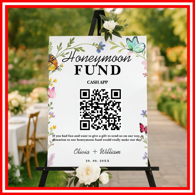 Floral Boho Wildflowers Honeymoon Fund QR Wedding Foam Board (Creator Uploaded)