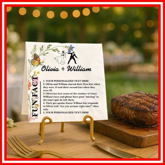  Floral Boho Wildflowers Monogram FUN FACT Wedding Napkins (Creator Uploaded)