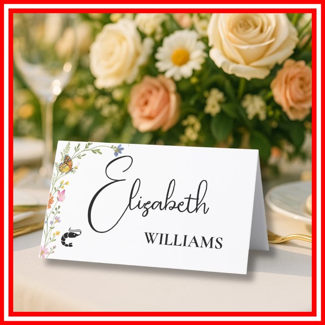Floral Boho Wildflowers Shrimp Menu Name Cards (Creator Uploaded)