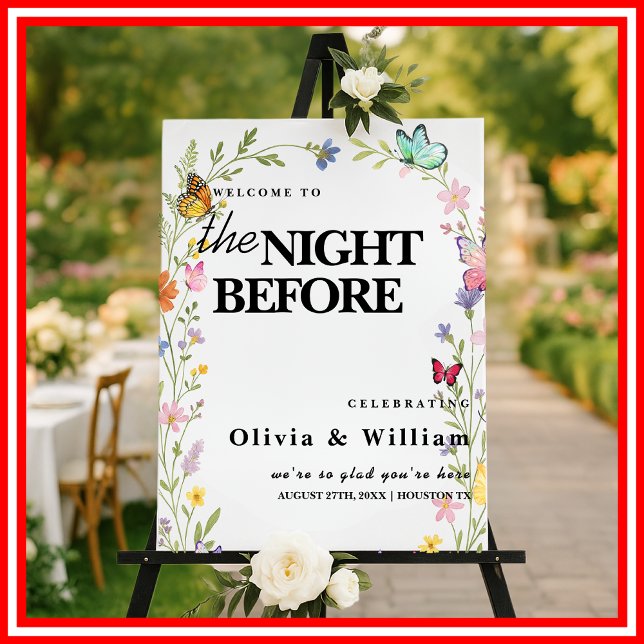 Floral Boho Wildflowers The Night Before Wedding Foam Board (Creator Uploaded)