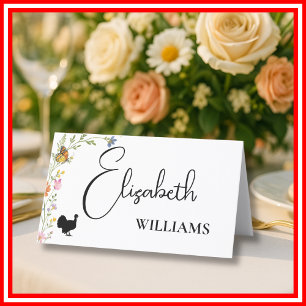 Floral Boho Wildflowers Turkey Menu Name Card
