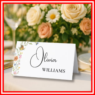 Floral Boho Wildflowers Wedding Table Name Card