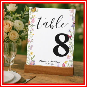 Floral Boho Wildflowers Wedding Table Number  Picture Ledge