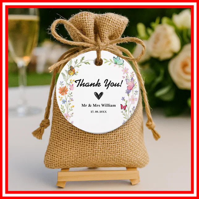 Floral Boho Wildflowers Wedding Thank You Favor Tags | Zazzle