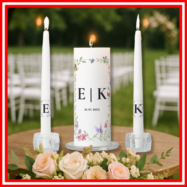 Floral Boho Wildflowers Wedding Unity Candle Set (Creator Uploaded)