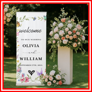 Floral Boho Wildflowers Wedding Welcome Sign