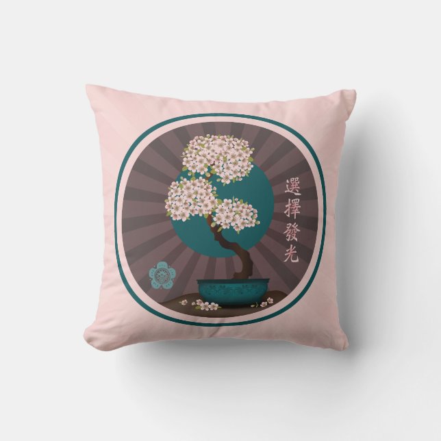 Floral bonsai "Choose to shine" Asian art  Throw Pillow (Front)
