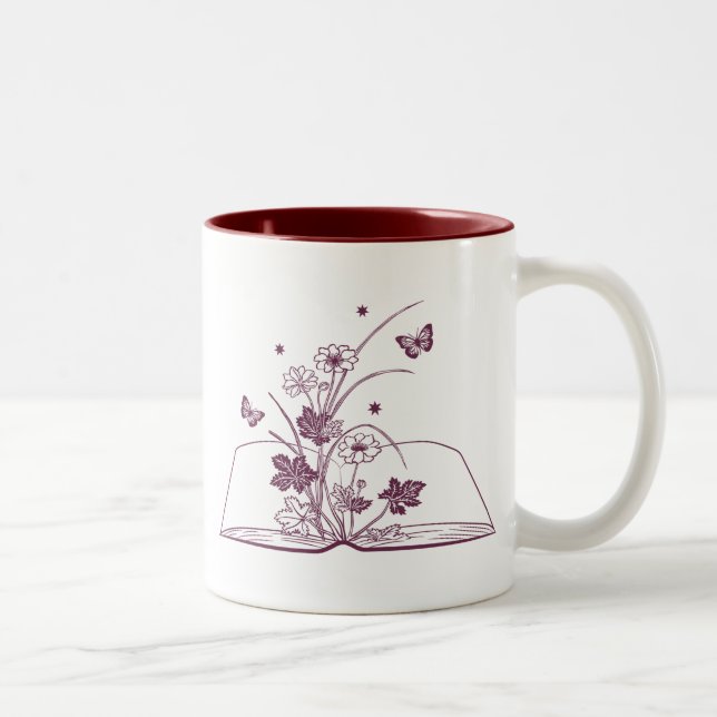 Floral Book Esthetic Flower Two-Tone Coffee Mug (Right)