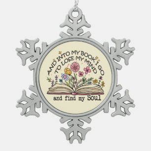 Floral Book Lover Snowflake Pewter Christmas Ornament