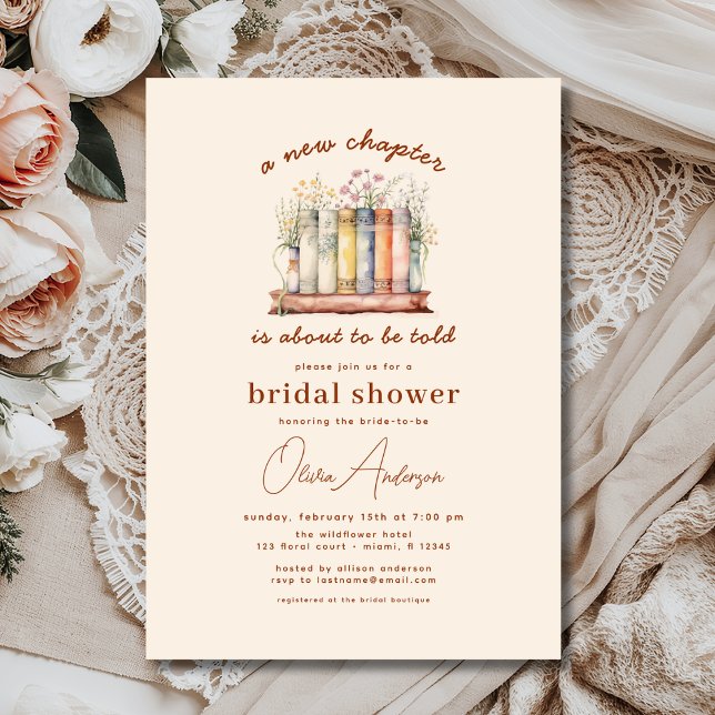 Floral Book New Chapter Begins Boho Bridal Shower Invitation (Creator Uploaded)