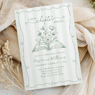 Floral Book Sage Green Bridal Shower Invitation