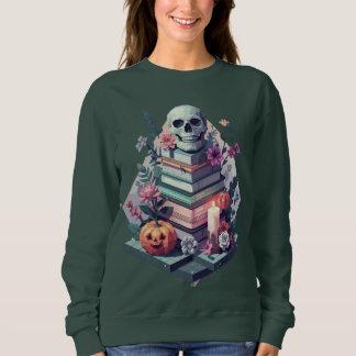 Floral Book Skull Pumpkin Candle Sweatshirt
