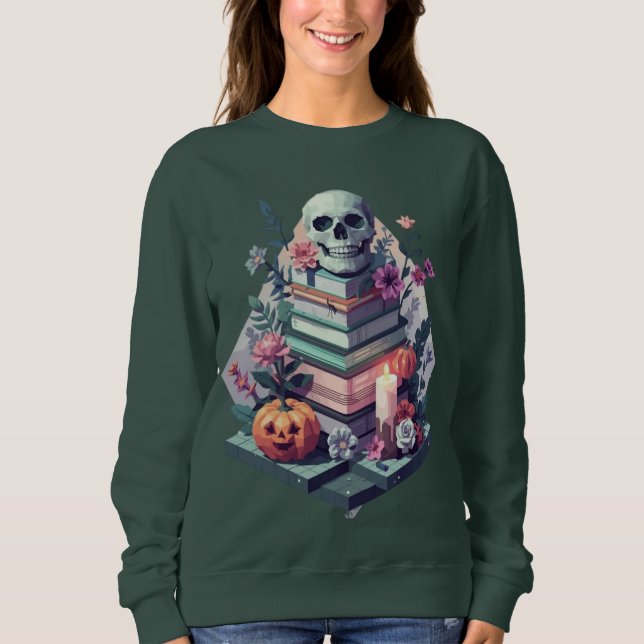 Floral Book Skull Pumpkin Candle  Sweatshirt (Front)