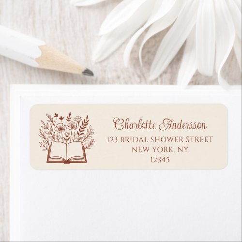 Floral Book Terracotta Typography Return Address Label