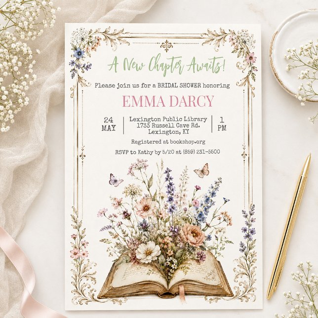 Floral Book Themed Bridal Shower Invitation  (Creator Uploaded)