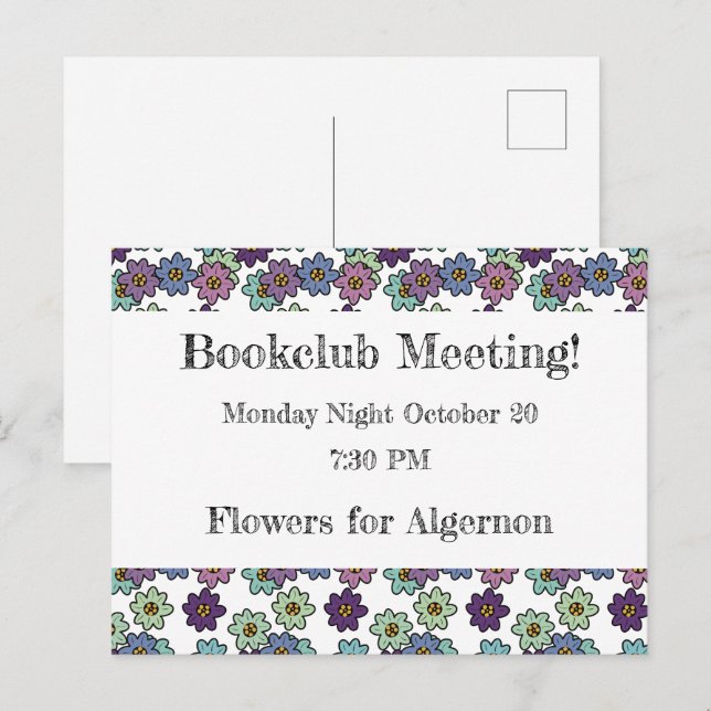 Floral Bookclub Reminder  Postcard (Front/Back)