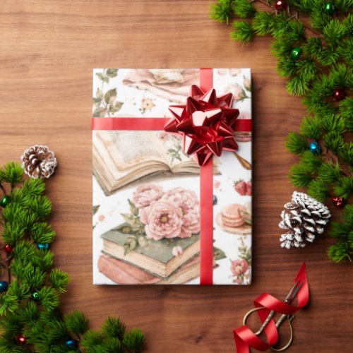 Floral Books and Brunch Literary Wrapping Paper