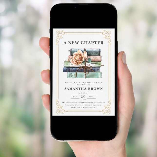 Floral Books Bridal Shower Invitation (Front Digital)
