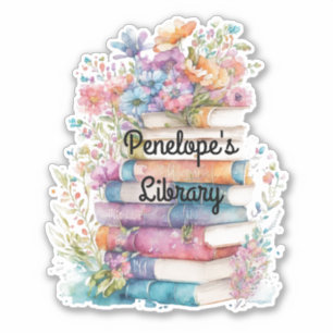 Floral Books Library Custom-Cut Vinyl Sticker