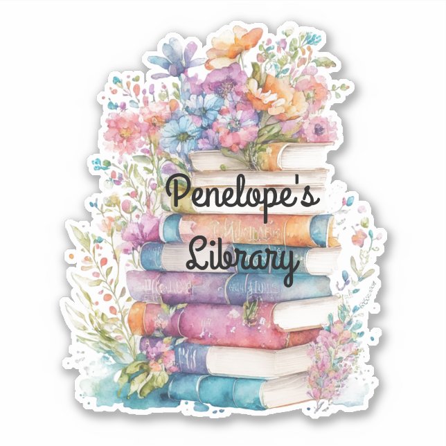 Floral Books Library Custom-Cut Vinyl Sticker (Front)
