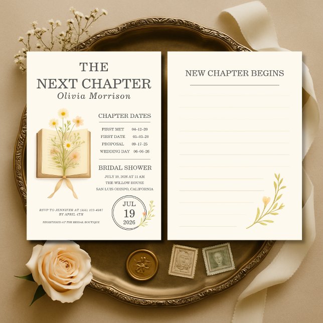 Floral Books Next Chapter Begins Bridal Shower Invitation (Creator Uploaded)