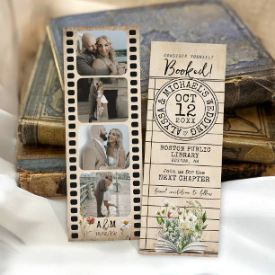 Floral Books Photo Strip Wedding Save the Date Bookmarks