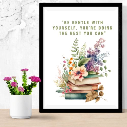 floral books with self love quote  photo print