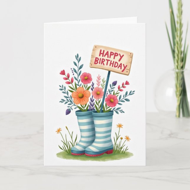 Floral Boot Birthday Card (Front)