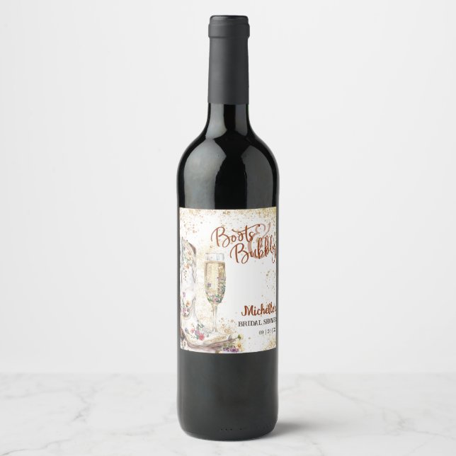 Floral Boots and Bubbly Western Country Wine Label (Front)