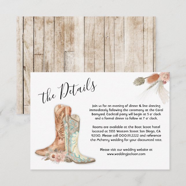 Floral Boots Cowboy Western Menu Choice RSVP Card (Front/Back)