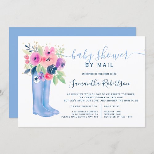 floral boots watercolor boy baby shower by mail invitation