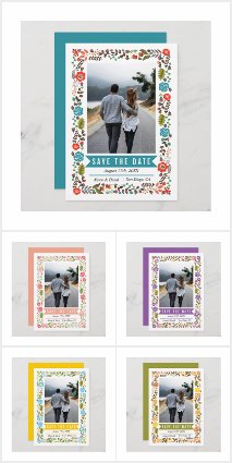 Floral border and photo wedding Save the Date