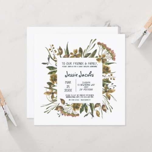 Floral border baby shower invitation card