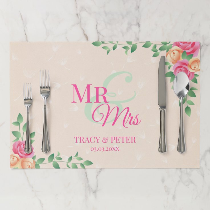 Floral Border Beige Background Paper Placemat Zazzle