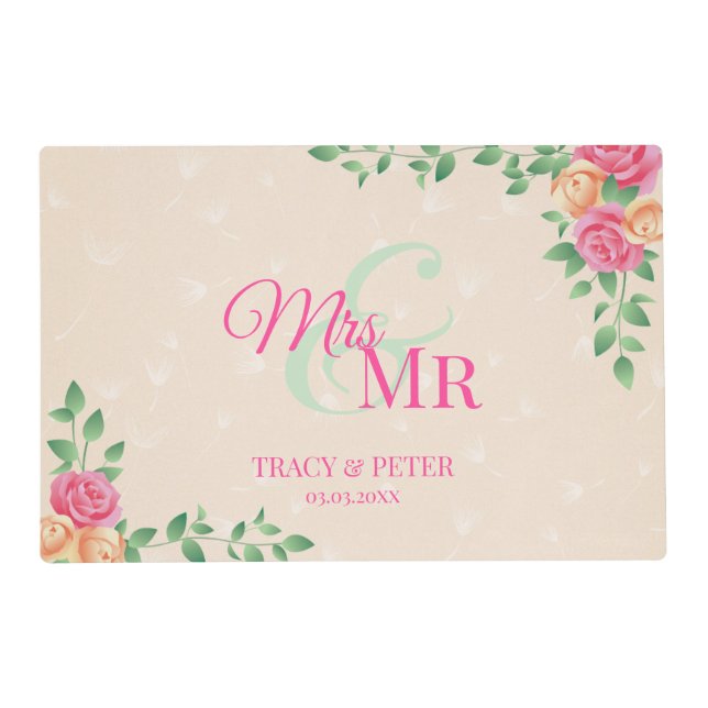 Floral Border Beige Background Paper Placemat (Front)