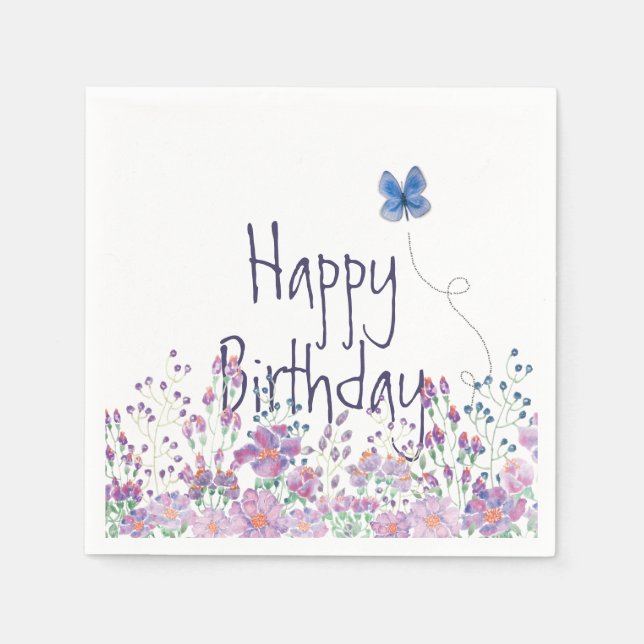 Floral Border Birthday Party  Napkins (Front)