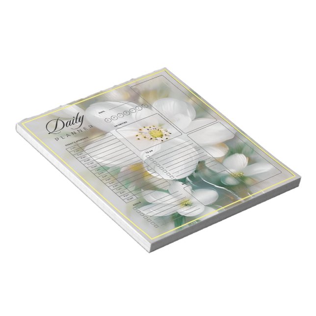 Floral border blank universal daily planner sheet notepad (Angled)