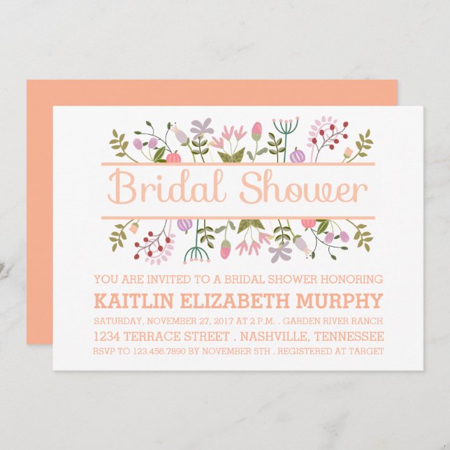 Floral Border Bridal Shower Invitation (Front/Back)