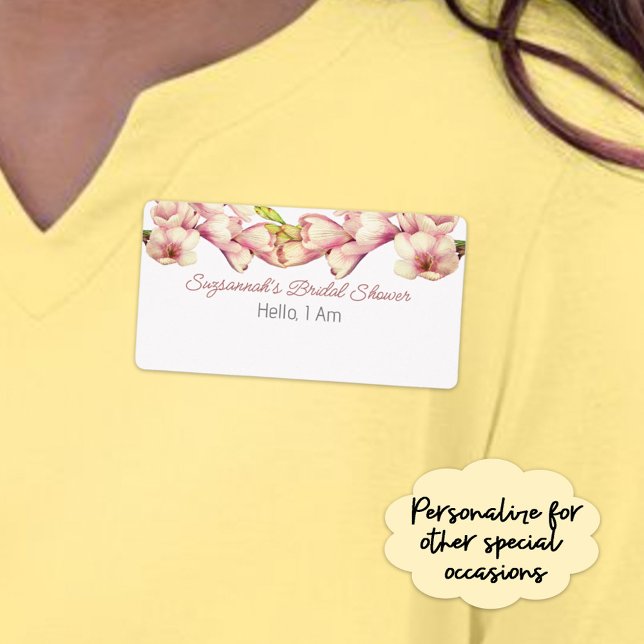 Floral Border Bridal Shower Paper Label Name Tag (Give a name to your guests with a beautiful floral paper label sticker name tag.)