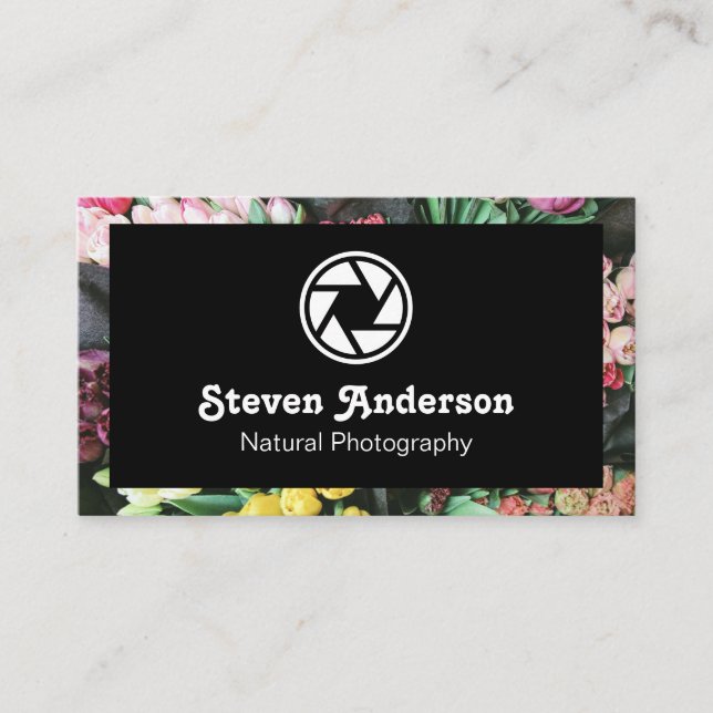 Floral Border | Camera Logo Business Card (Front)