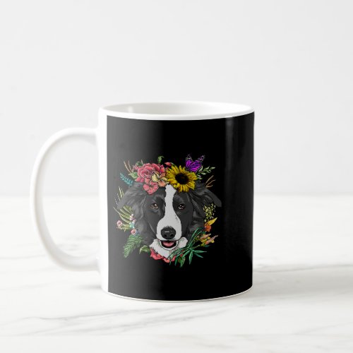 Floral Border Collie Botanical Plant Flower Puppy  Coffee Mug