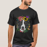 Floral Border Collie Dog Spring Nature Dog Lovers T-Shirt
