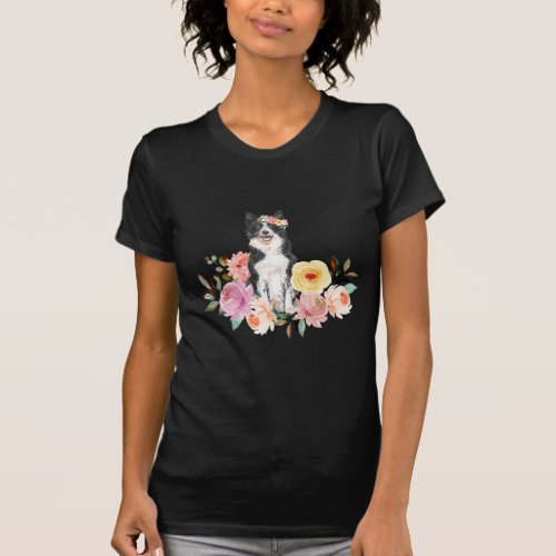 Floral Border Collie  T_Shirt