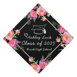 Floral Border   Custom Name and Class Year Sweet Graduation Cap Topper