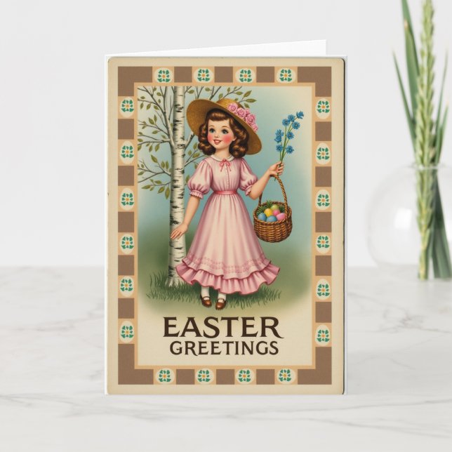 Floral Border Easter Greetings Card (Front)