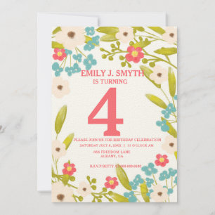Floral Border Flower Garden Kid's Birthday Party Invitation