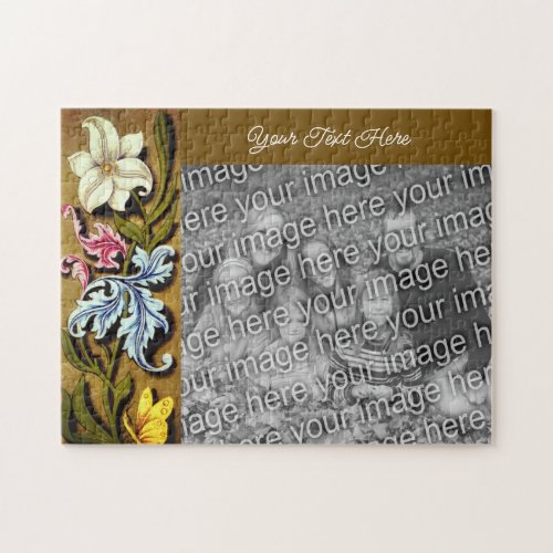 Floral Border Frame Personalized Add Your Photo Jigsaw Puzzle