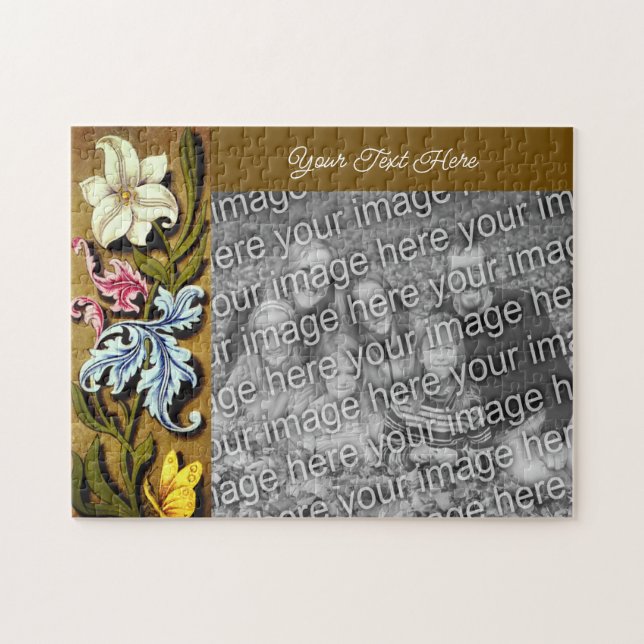 Floral Border Frame Personalized Add Your Photo Jigsaw Puzzle (Horizontal)